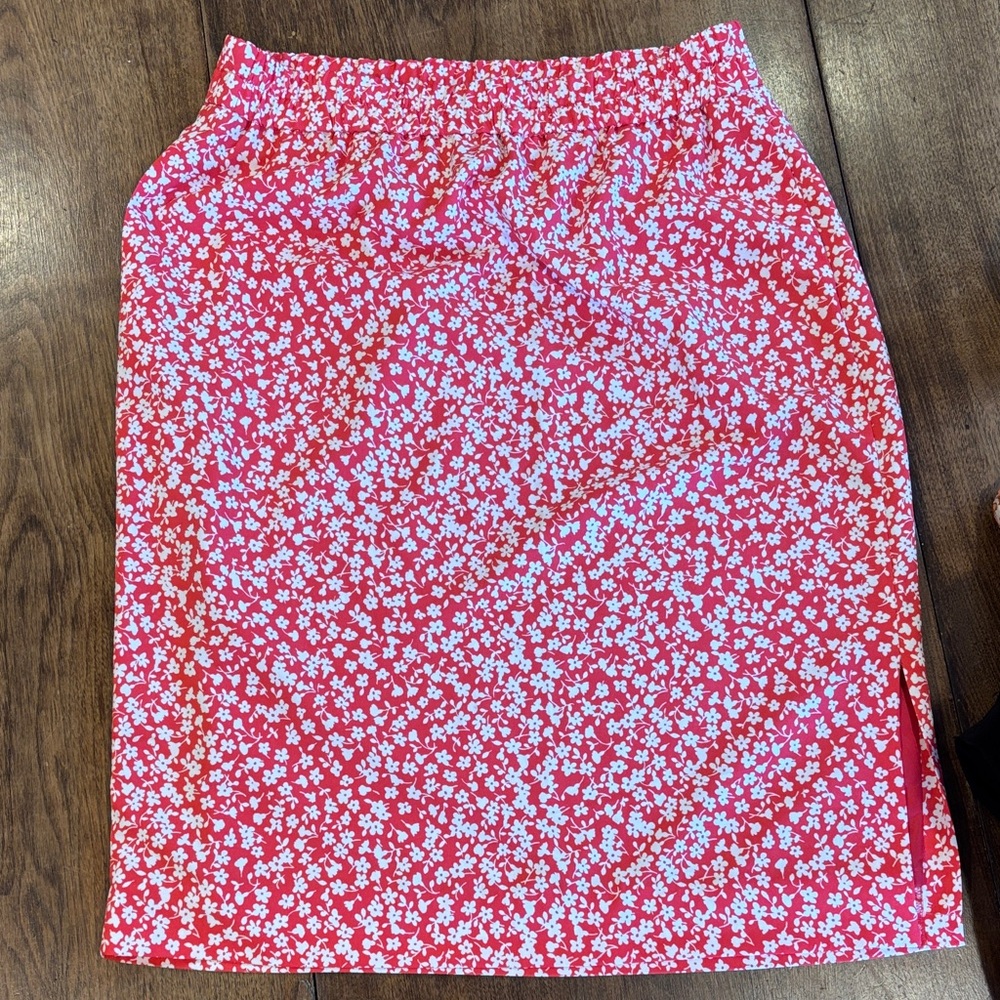 J. Crew Red Floral Pencil Skirt